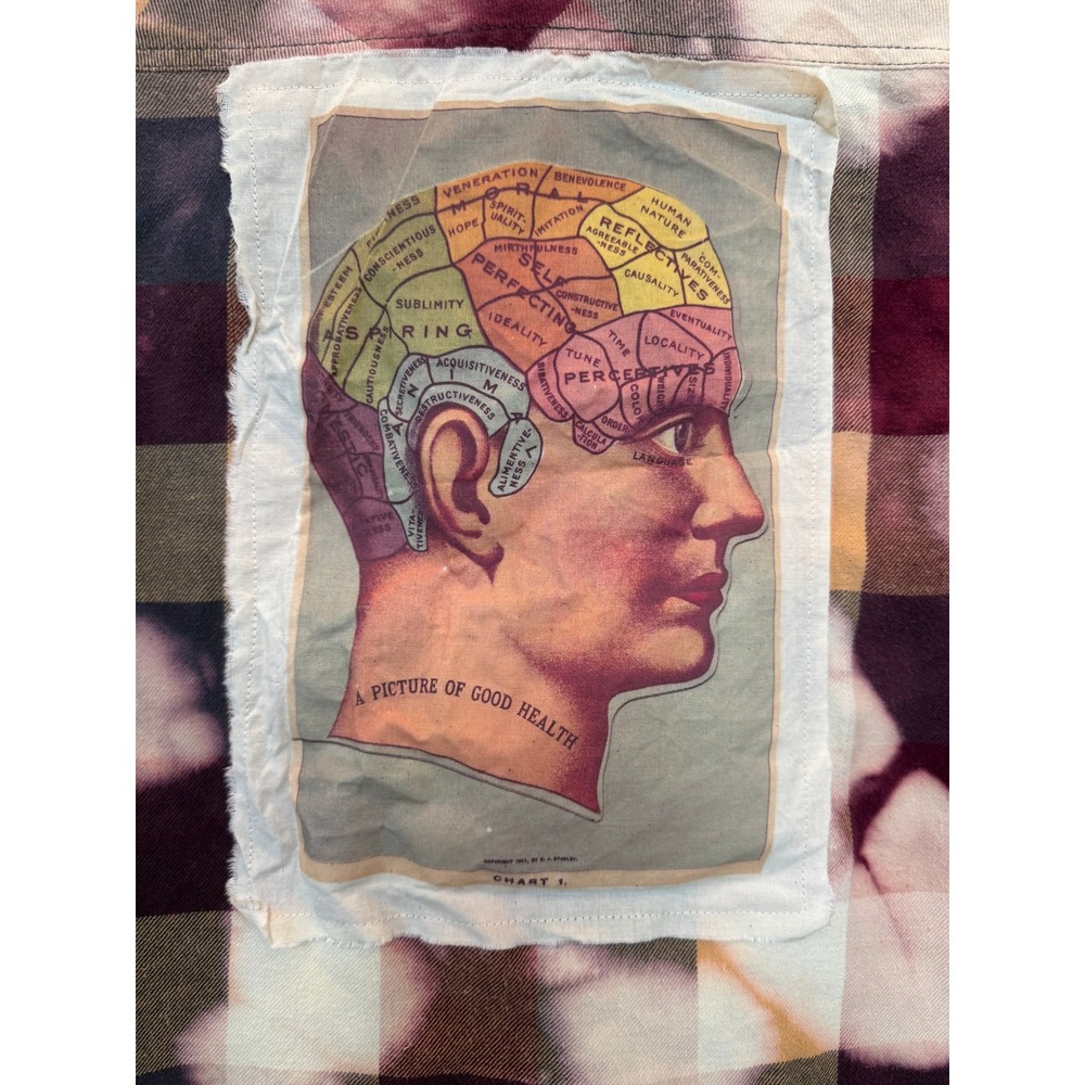 Upcycled Vans Flannel Phrenology Brain Patch‎ Shirt Folk Art Medium